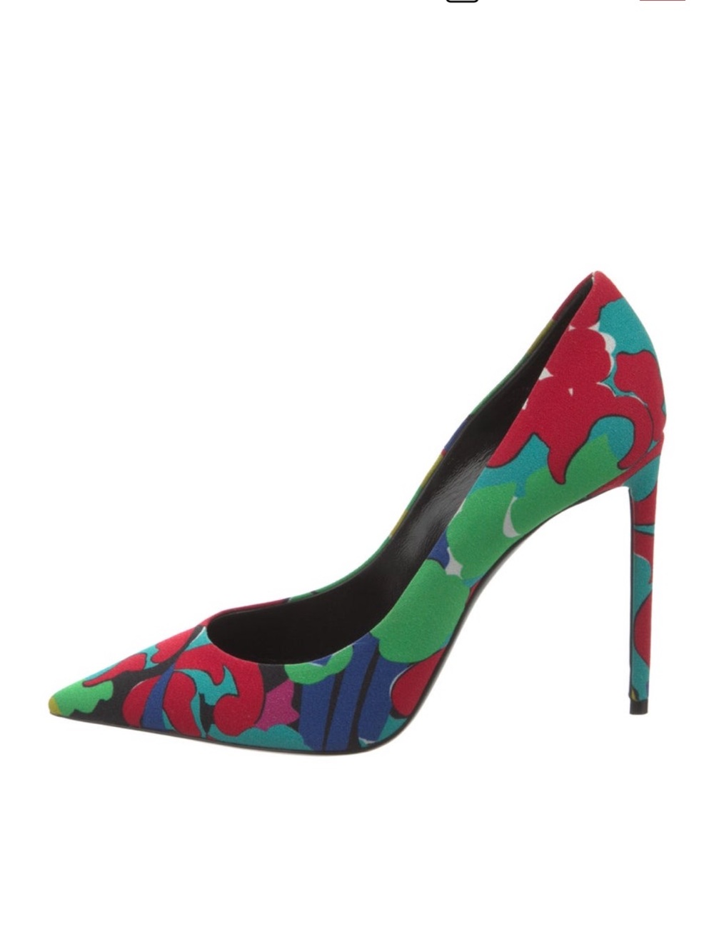 SAINT LAURENT 105MM ZOE FLORAL HEELS, SZ 38.5 US/&